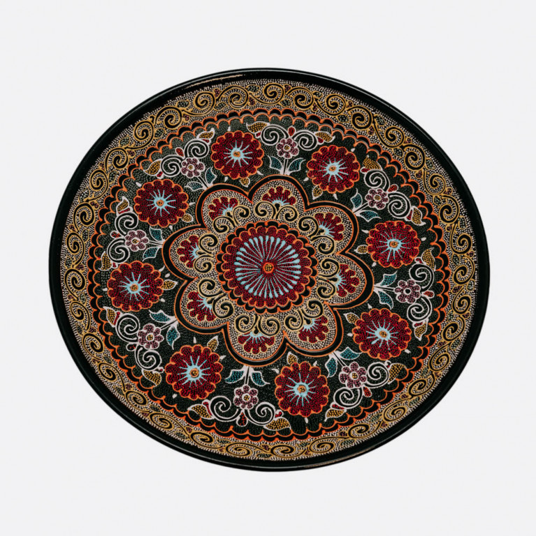 Unik handgjord dekorativ tallrik från Uzbekistan, 38 cm, droppteknik